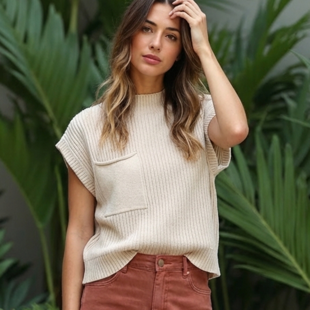 99 Disco Patch Pocket Knit Mock Neck Sweater